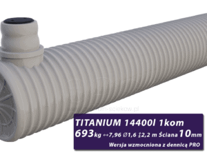 Wzmocniony zbiornik na szambo Titanium, jednokomorowy z dennicami PRO 14,4 m3