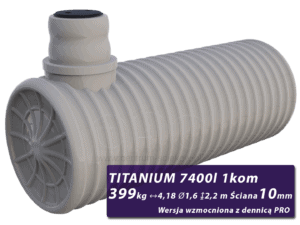 Wzmocniony zbiornik na szambo Titanium, jednokomorowy z dennicami PRO 7,4 m3