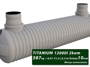 Wzmocniony plastikowy zbiornik na szambo Titanium, dwukomorowy 12 m3