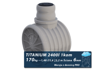 Plastikowy zbiornik na deszczówkę Titanium, jednokomorowy z dennicą PRO 2,4 m3