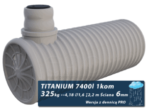 Plastikowy zbiornik na deszczówkę Titanium, jednokomorowy z dennicą PRO 7,4 m3