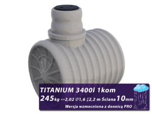 Wzmocniony zbiornik na deszczówkę Titanium, jednokomorowy z dennicami PRO 3,4 m3