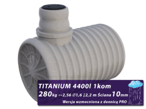 Wzmocniony zbiornik na deszczówkę Titanium, jednokomorowy z dennicami PRO 4,4 m3