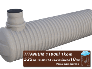 Wzmocniony plastikowy zbiornik na deszczówkę Titanium, jednokomorowy 11 m3