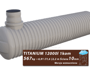 Wzmocniony plastikowy zbiornik na deszczówkę Titanium, jednokomorowy 12 m3