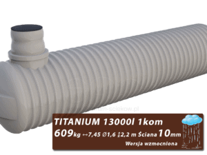 Wzmocniony plastikowy zbiornik na deszczówkę Titanium, jednokomorowy 13 m3