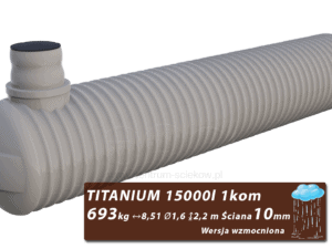 Wzmocniony plastikowy zbiornik na deszczówkę Titanium, jednokomorowy 15 m3