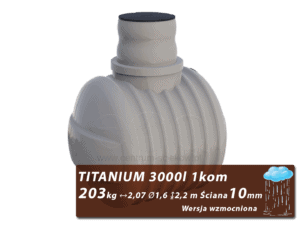 Wzmocniony plastikowy zbiornik na deszczówkę Titanium, jednokomorowy 3 m3