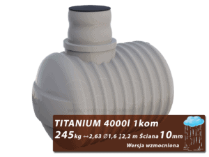 Wzmocniony plastikowy zbiornik na deszczówkę Titanium, jednokomorowy 4 m3