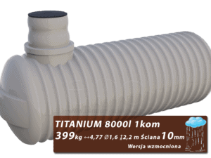 Wzmocniony plastikowy zbiornik na deszczówkę Titanium, jednokomorowy 8 m3