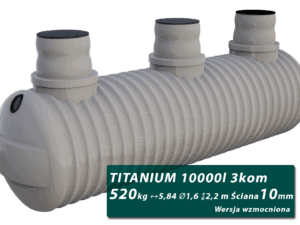 Wzmocniony plastikowy zbiornik na szambo Titanium, trzykomorowy 10 m3