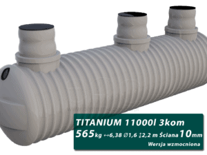 Wzmocniony plastikowy zbiornik na szambo Titanium, trzykomorowy 11 m3