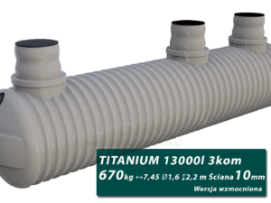 Wzmocniony plastikowy zbiornik na szambo Titanium, trzykomorowy 13 m3