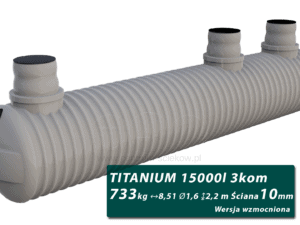 Wzmocniony plastikowy zbiornik na szambo Titanium, trzykomorowy 15 m3
