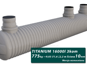 Wzmocniony plastikowy zbiornik na szambo Titanium, trzykomorowy 16 m3