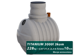 Wzmocniony plastikowy zbiornik na szambo Titanium, trzykomorowy 3 m3