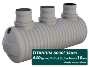 Wzmocniony plastikowy zbiornik na szambo Titanium, trzykomorowy 8 m3