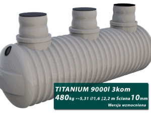 Wzmocniony plastikowy zbiornik na szambo Titanium, trzykomorowy 9 m3